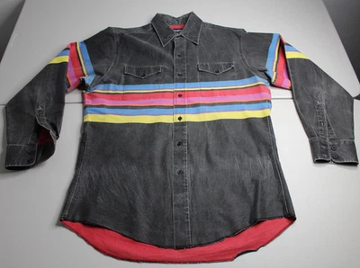 Wrangler Mens 16-34 Black Striped Button Up Brushpopper Shirt X-Long Tails Faded - Image 1 of 4