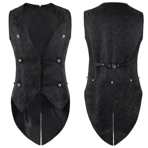 Männer Mittelalter Gothic Weste Jacquard Frack Schwarz Vintage Halloween Jacke - Picture 1 of 16