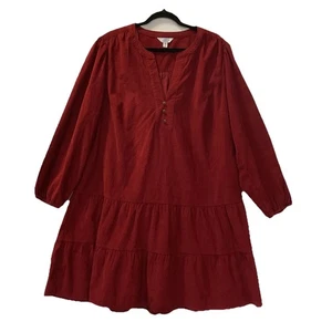 Time & Tru abito a strati in velluto a coste donna XXL (20) rosso intenso ruggine western boho - Foto 1 di 9