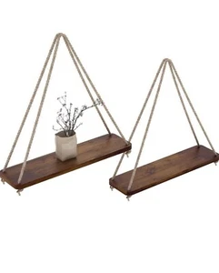 Comfify Moderno Juego de 2 Estantes Flotantes de Bambú con Cuerda Marrón Decorativos Nuevo en Caja - Imagen 1 de 6