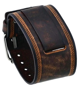 Nemesis IN-BS 24mm Lug Width Wide Brown Leather Cuff Wrist Watch Band - Picture 1 of 2