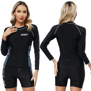 Damen Rash Guard Bademode Langarm Top Shirt mit Hose Surfen Badeanzug - Bild 1 von 21
