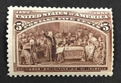 US 1893 VF-XF MVLH Sc# 234. 5c COLUMBIAN Issue.     (W16) - Image 1 of 2