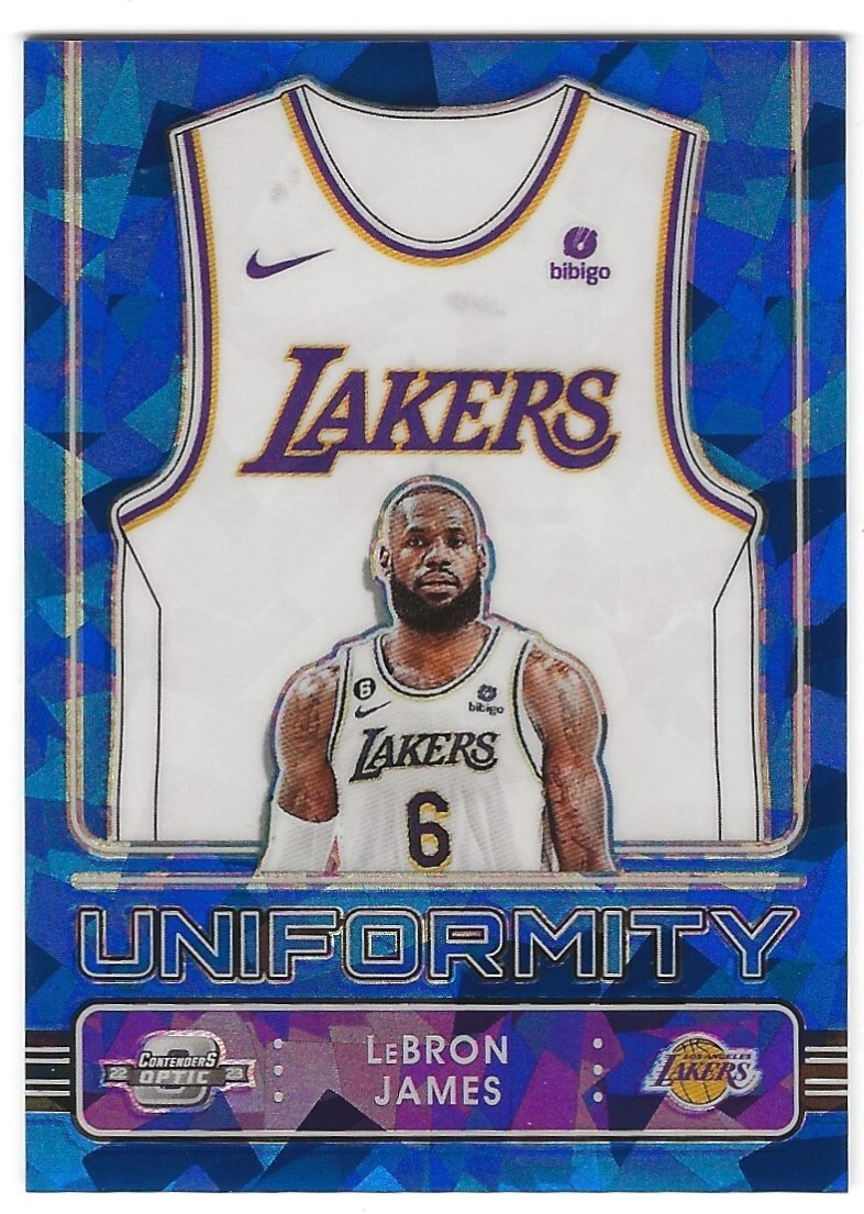2022-23 Contenders Optic LeBron James Uniformity Blue Cracked Ice Prizm #d 72/75