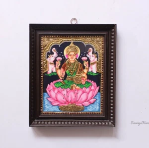 Lakshmi Hindu Goddess Tanjore Painting Pooja Temple Wall Decor Gift Gajalakshmi - Picture 1 of 4