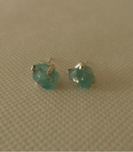 Sky Apatite Rough Stone Sterling Silver Studs Handcrafted Silver Earrings