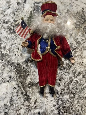 RARO 9" PATRIÓTICO SANTA CLAUS PORCELANA MANOS Y ROSTRO ADORNO ROPA Foto 1 de 4