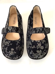 Alegria Leather Upper (Suede)Floral Print BlackMary Jane Style Shoes Size 37 - Picture 1 of 7