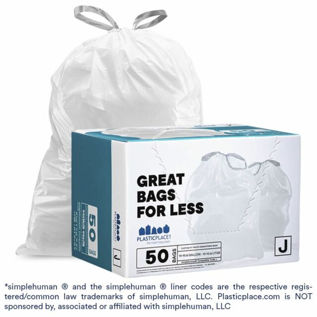  Plasticplace Custom Fit Trash Bags simplehuman (x) Code Q  Compatible (200 Count) White Drawstring Garbage Liners 13-17 Gallon :  Everything Else