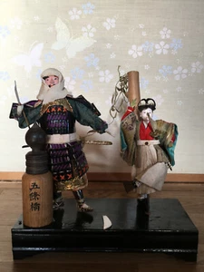 2 SAMURAI Japanese Monk BENKEI & USHI WAKAMARU YOROI Armor Doll Antique NINGYO - Picture 1 of 12