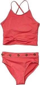 NWT Habitual Girl's Contrast Stitching Two-Piece Swimset Dark Pink Size 7/8 - Picture 1 of 2