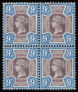 1887 9d Dull Purple & Blue Jubilee SG 209 UMM Block of 4 Slight faults Cat. £475 - Picture 1 of 1