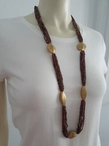 Women fashion jewelry necklace multicolor brown, 5 gold tone beads. 36 " - Picture 1 of 4