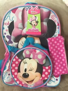 Disney Minnie Mouse Girl's School Backpack,lunch Bag & Pencil Case Set-NEW - Picture 1 of 8