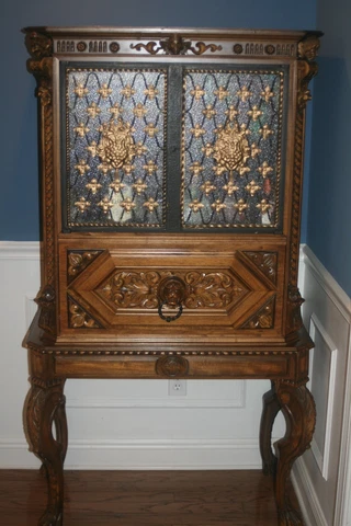 Antique French Renaissance Bar or Liquor Cabinet 65.5"H X 19.5" Deep X 36.5" W Cover