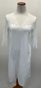 Hanro Moments 7931 White Cotton Lace V Neck 3/4 Sleeve Nightgown Sz. S - Picture 1 of 6