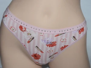 NWT Victoria's Secret Lipstick design Thong Panty M Medium Pink Stripes - Picture 1 of 8