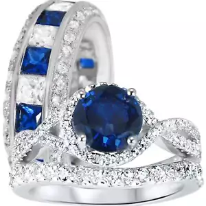 His and Hers TRIO Wedding Rings Set - Picture 1 of 5