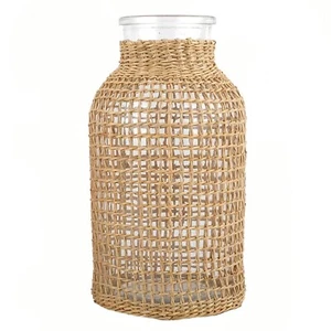 DOITOOL Glass Flower Vase with Rattan Cover, Round Decorative Flower Vase Wov... - Picture 1 of 9
