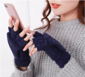 Women Girl Warm Winter Fingerless Gloves Flip Mittens 2 In 1 Twist Gloves - Picture 1 of 6