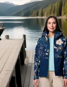 Columbia Womens Hikebound Printed PREMIUM RAIN JACKET HOODED Omni-Tech Sz 3X - Picture 1 of 6