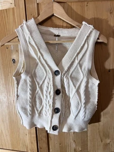 Free People M Denson Cable Knit V-neck Button Down Vest White/ivory - Picture 1 of 7