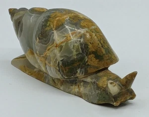 Vintage Hand Carved Natural Onyx Marbling Snail Figure Sculpture - Picture 1 of 11
