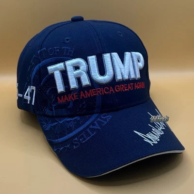 Donald Trump Hat Raised Embroidery President Seal Signature 45-47 US Flag - Image 1 of 4