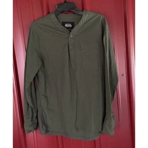 Native Youth Shirt Band Collar Henley Pullover Long Sleeve Ripstop Olive Small - Picture 1 of 7