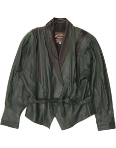 VINTAGE Womens Leather Jacket UK 14 Medium Green Leather DD11 - Picture 1 of 3