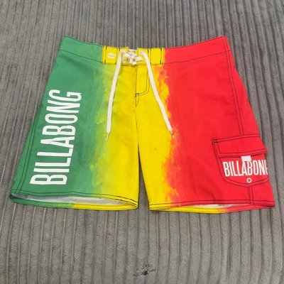 Billabong Board Shorts Womens 7 Rasta Stripe Swim Athletic Unlined Drawstring - Image 1 of 4
