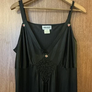 Vintage Style Black Nightgown Lace Long Plus 1X Rosettes Smocked A14 - Picture 1 of 6