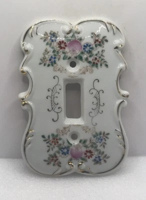 Cubierta de placa de interruptor de luz única floral de porcelana cerámica antigua vintage Foto 1 de 4