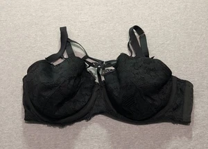 Cacique Bra Women's 40DD Dark Feminine Floral Laced Minimalist Basic Black - Picture 1 of 8