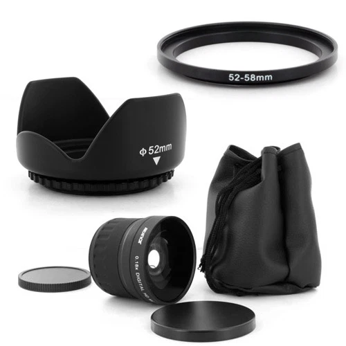 52mm Super Fish Eye 0.18x, capa de lente pétala para Nikon D50 D60 D70 D100 18-55mm, NOVO - Imagem 1 de 3