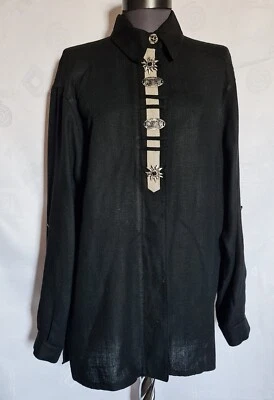 BLOUSE VINTAGE TRACHTEN OKTOBERFEST DIRNDL TYROL BLACK  LINEN WOMEN :US16/EU44 - Image 1 of 4