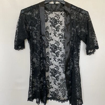 Cárdigan Venus Abierto Mujer M Negro Encaje Transparente Borde Satinado Whimisgoth Hada Retro Foto 1 de 4