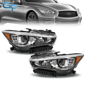 Right+Left Side LED Headlight For 2014-2017 Infiniti Q50 w/o AFS Chrome Housing - Picture 1 of 15