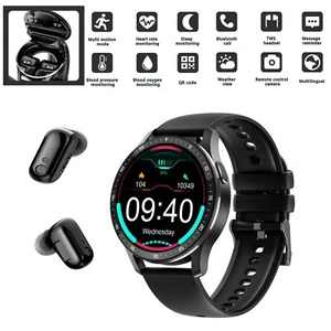 2-in-1 Smart Watch W/ Earbuds For IOS Android Waterproof Wireless 5.0 Bluetooth - Photo 1 sur 23