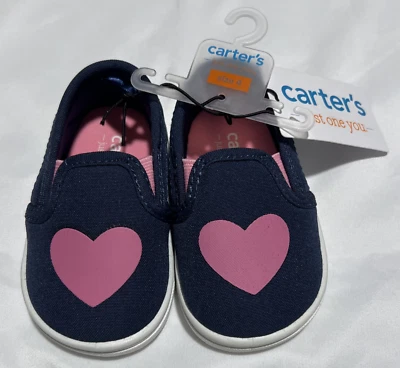 Zapatos sin cordones Carter’s para niñas pequeñas - azul marino/rosa corazón - talla 4 - nuevos con etiquetas Foto 1 de 4