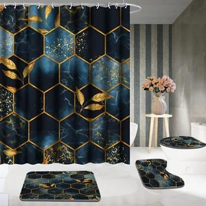 4 Pcs Bathroom Shower Curtain Set,Bathroom Sets with Rugs(Bath Mat,U Shape and T - Picture 1 of 7