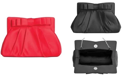 Bolsos sin asas para mujer LA Regale pajarita roja plisada satinada cadena dorada Foto 1 de 2