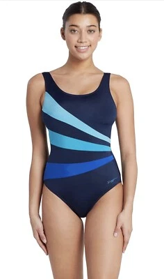 Zoggs Women’s Sandon Scoopback Swimsuit Tummy Control Padded Navy Blue UK 10 - Image 1 of 4