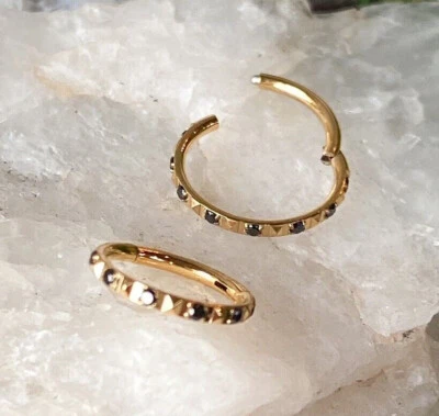 1pc Titanium Outer CZ Gems & Pyramids Hinged Orbital Helix Septum Ear Cartilage  - Image 1 of 4