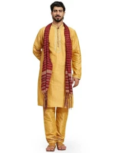 Men's Art Silk Ethnic Kurta Pajama and Scarf Suit Festivals Season Party - Picture 1 of 7