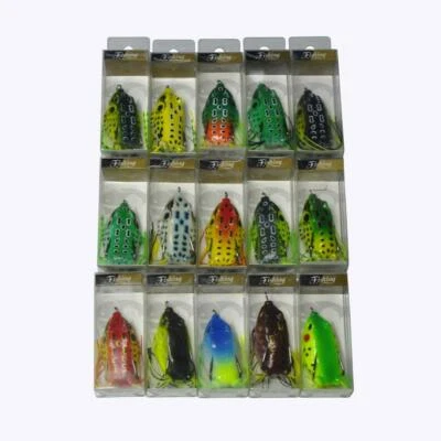 15 piezas señuelos de pesca de rana de goma de cuerpo hueco Topwater de 6 cm/2,3"" con caja al por menor Foto 1 de 4