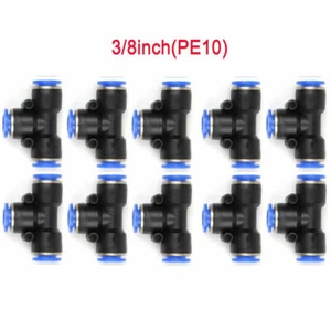 10pcs Tee Union Pneumatic Push In To Connect Fitting Tube OD 3/8"(10mm) PE10 - Picture 1 of 6