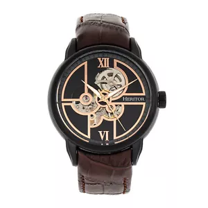 Heritor Automatic Sanford Semi-Skeleton Leather-Band Watch - Black/Brown - Picture 1 of 4