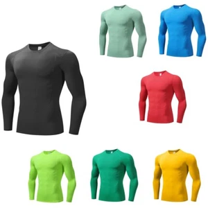 Men's Fitness Long Sleeve Compression Baselayer Tight Sports Gym Top Quick Dry - Picture 1 of 17