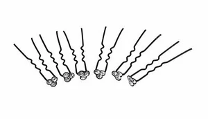 6 x Flower Black Diamant� Crystal Hair Pins Wedding Bridal Prom Clips Hair Grip - Picture 1 of 2